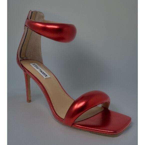 Steve Madden Partay Ankle Strap Stiletto Dress Sandals Womens 7.5 Red Metallic - Picture 1 of 10